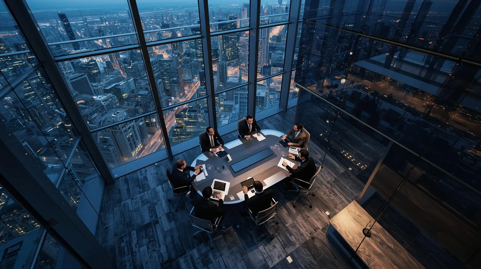 Dvoje poslovnih ljudi razgovara uz panoramski pogled